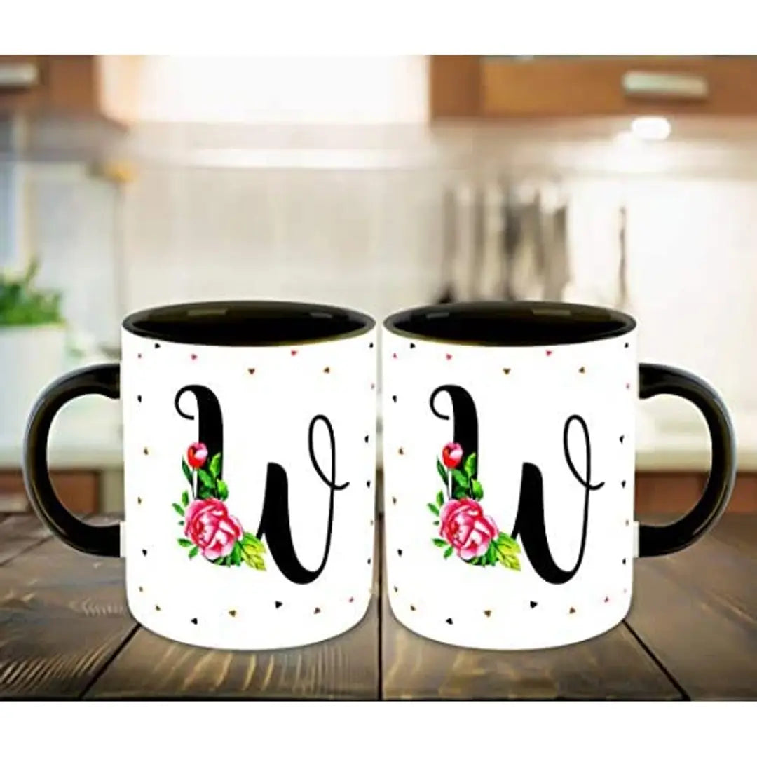 Whats Your Kick? (CSK) - Letter V Name Initial Alphabet Inspiration Printed Black Inner Ceramic Coffee Mug and Tea Mug with Coaster- Birthday | Anniversary (Multi 22)