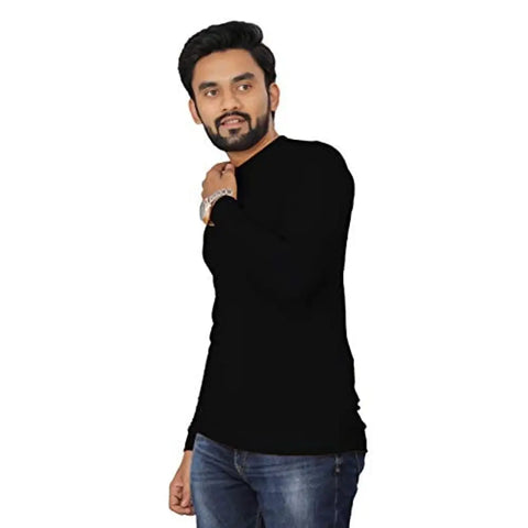 DYRECTDEALS Men's Full Sleeve Regular Fit T-Shirt Black