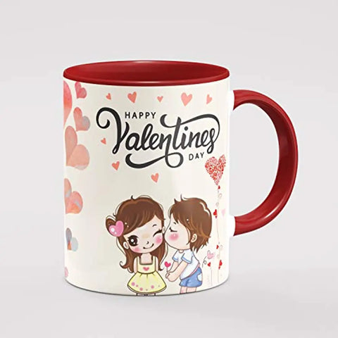 PRAMONITA Valentine Special Love Gift for His Or Her Happy Valentine Day Printed Inner Colour Ceramic Coffee Mug- Best Love Quotes, Couple, Best Gift | Gift for Loved Ones (Red)