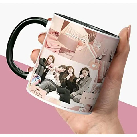 NH10 DESIGNS Blackpink Mug Black Pink Signature Mugs Gift for Girls Boys Brother Sister Hd Printed Microwave Safe Three Tone Black Ceramic Coffee Mug (350 ml)(3TONEBLKPNK-01) Pack of 1