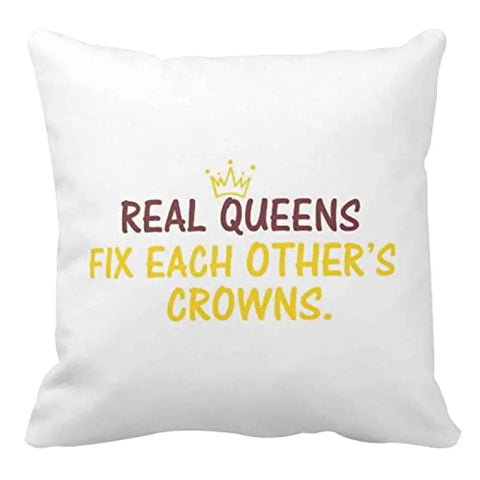 Designer Unicorn Printed Couple Cushion Cover with Filler, Real Queens fix Each Other's Crowns 12X12 inches