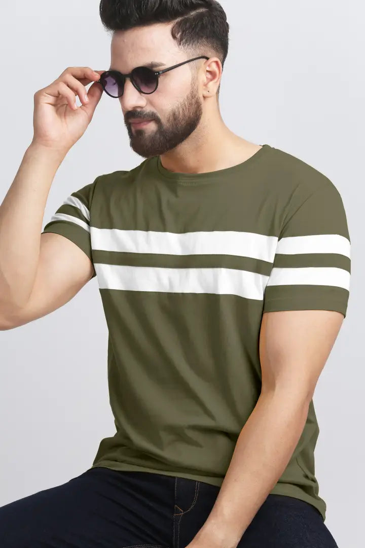 Elegant Cotton Blend Colourblocked Round Neck Tees For Men- Pack Of 2