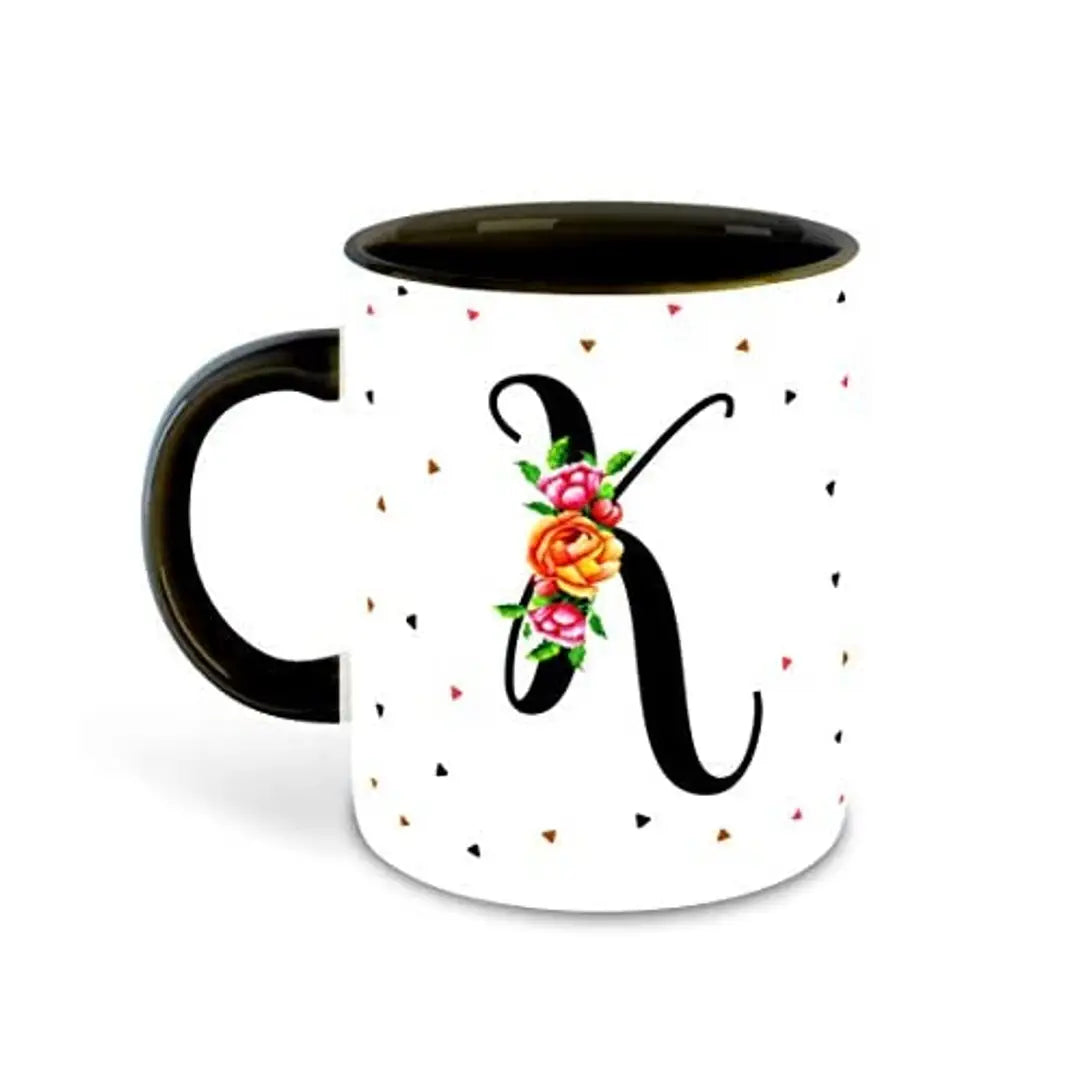 Whats Your Kick? (CSK) - Letter K Name Initial Alphabet Inspiration Printed Black Inner Ceramic Coffee Mug and Tea Mug with Coaster- Birthday | Anniversary (Multi 11)