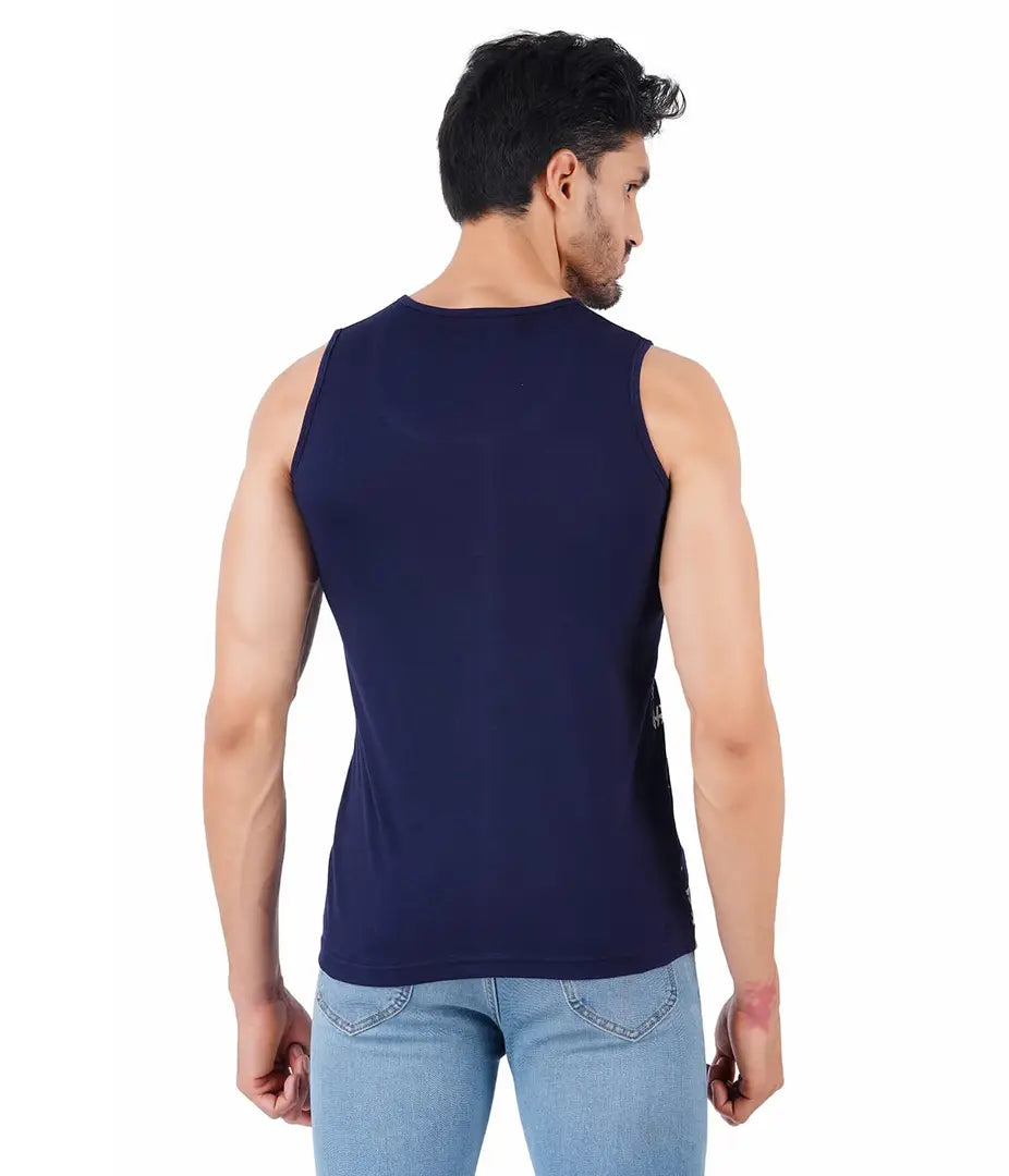 CHECKERSBAY Mens Printed Cotton Jersey Sleeveless T Shirt (XXL, Blue)