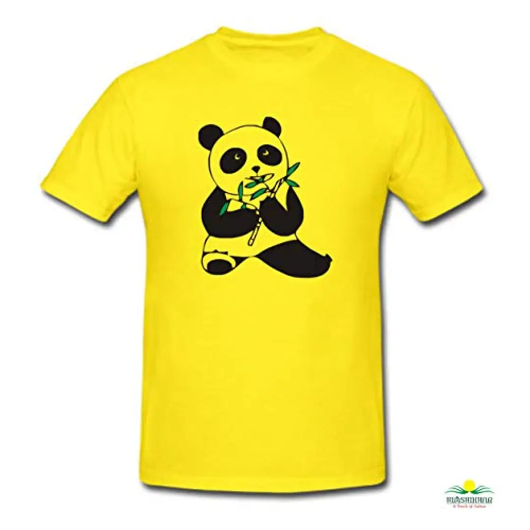 Himshikhar Fashions ||Round/Crew Neck Hungry Panda T-Shirt | 100% Polyester T-Shirt | Size Medium (M) Yellow