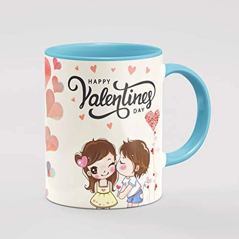 PRAMONITA Valentine Special Love Gift for His Or Her Happy Valentine Day Printed Inner Colour Ceramic Coffee Mug- Best Love Quotes, Couple, Best Gift | Gift for Loved Ones (Sky Blue)