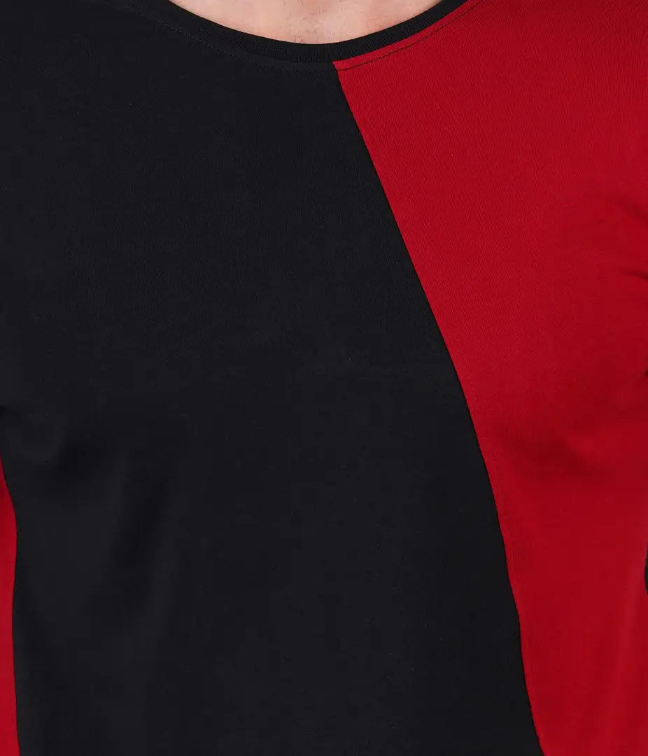 BET Men Premium Cotton Round Neck Color Block T-Shirt Maroon::Black
