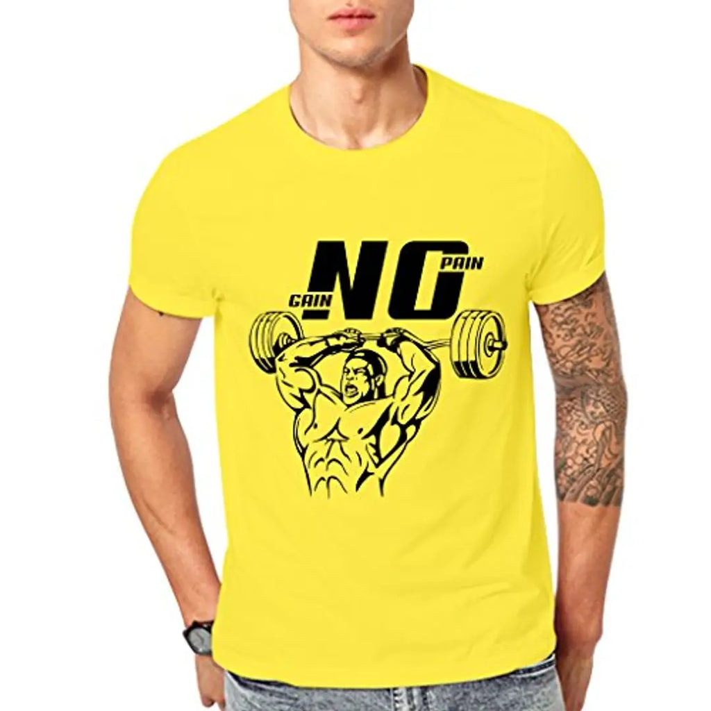Ghantababajika Pain Gain Yellow Round Neck Half Sleeve T-Shirt