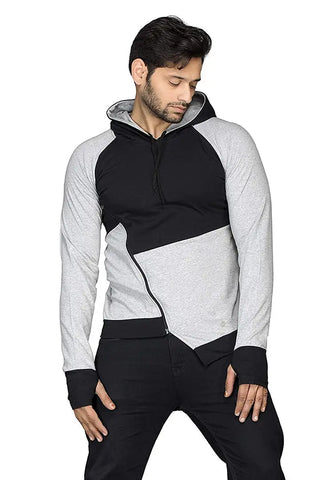 RiseMax Colourblocked Cotton Blend M30 Full Sleeve Hoodie Regular Fit T-Shirt for Men