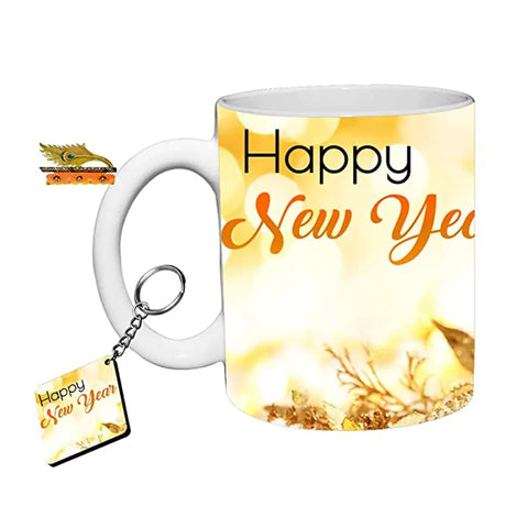 Printed Ceramic Coffee Mug With Key Chain(350ml) Golden