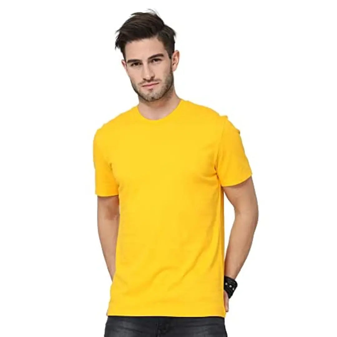 Men Solid Regular Fit T-Shirt | Men's Half Sleeves Cotton Round Neck T-Shirt (Small, Yellow)