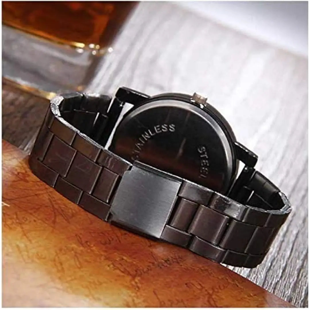 Fastdeals Black Dial Stainless Steel Chrome Plated Men Watches & boy Watch Love Watch Analog Watch - for Men