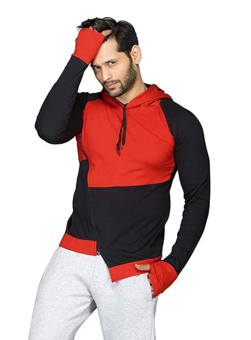 RiseMax Colourblocked Cotton Blend M30 Full Sleeve Hoodie Regular Fit T-Shirt for Men