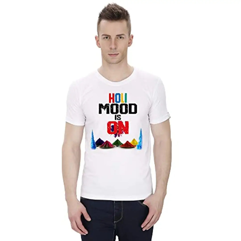ME & YOU Holi Mood is ON Men Round Neck White T-Shirt (X-Large)