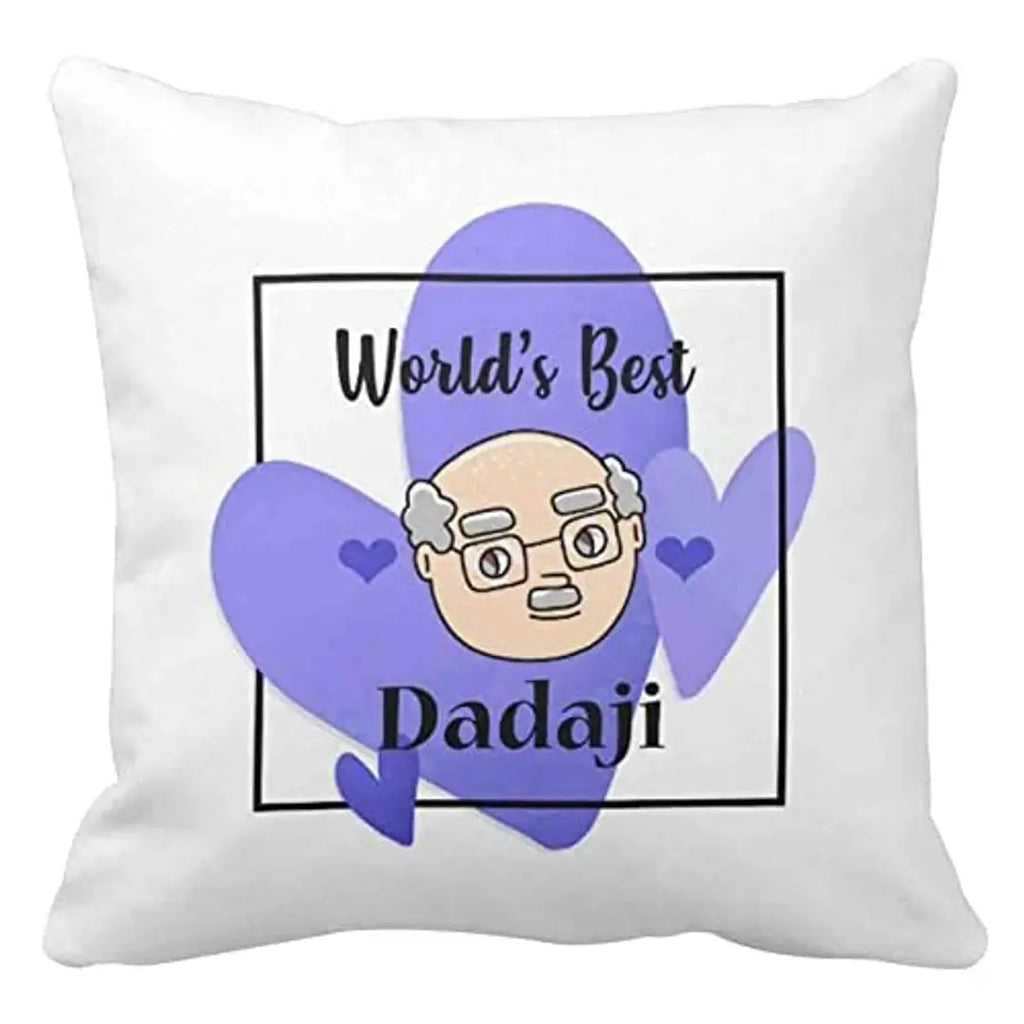Designer Unicorn Printed Couple Cushion Cover with Filler, World's Best Dadaji 12X12 inches