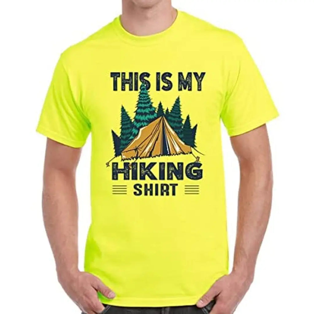 Caseria Men's Round Neck Cotton Half Sleeved T-Shirt with Printed Graphics - My Shirt Hiking (Lemon Yellow, XXL)