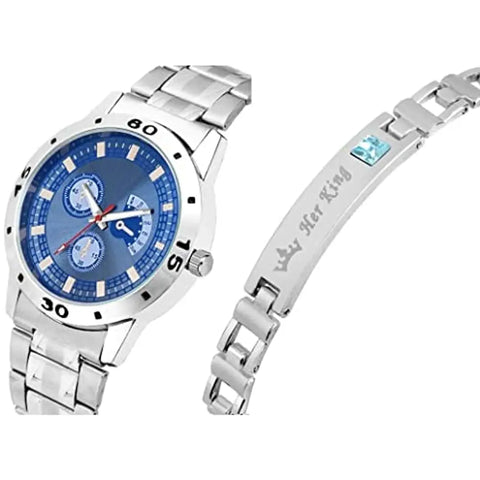 HAPPY KHAJANA Brown MATT Finish DIAL and Silver CASE Watch with Silver Steel Belt with Silver MATT Finish King Bracelet with Blue Diamond