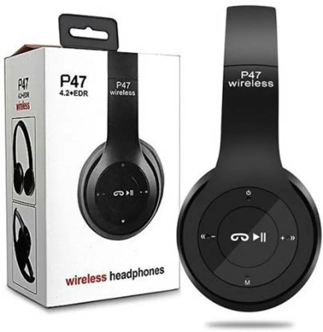 P47 Foldable Wireless Headphone Sports Headphone with Mic Bluetooth, Wired Headset&nbsp;&nbsp;(Black, On the Ear)