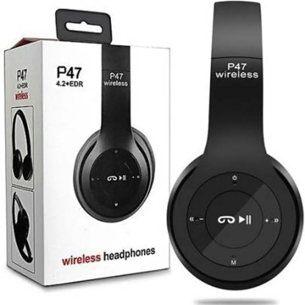 P47 Foldable Wireless Headphone Sports Headphone with Mic Bluetooth, Wired Headset&nbsp;&nbsp;(Black, On the Ear)