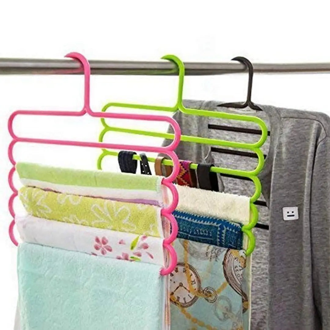 KITCHEN KREATIONS 4 Layer Multipurpose Hanger Clothes Storage Organiser Rack for Wardrobe, Shirts, Ties, Pants Space Saving Hanger, Cupboard, Strong (32l x 1b x 33h cm) PCK of 5 Pcs