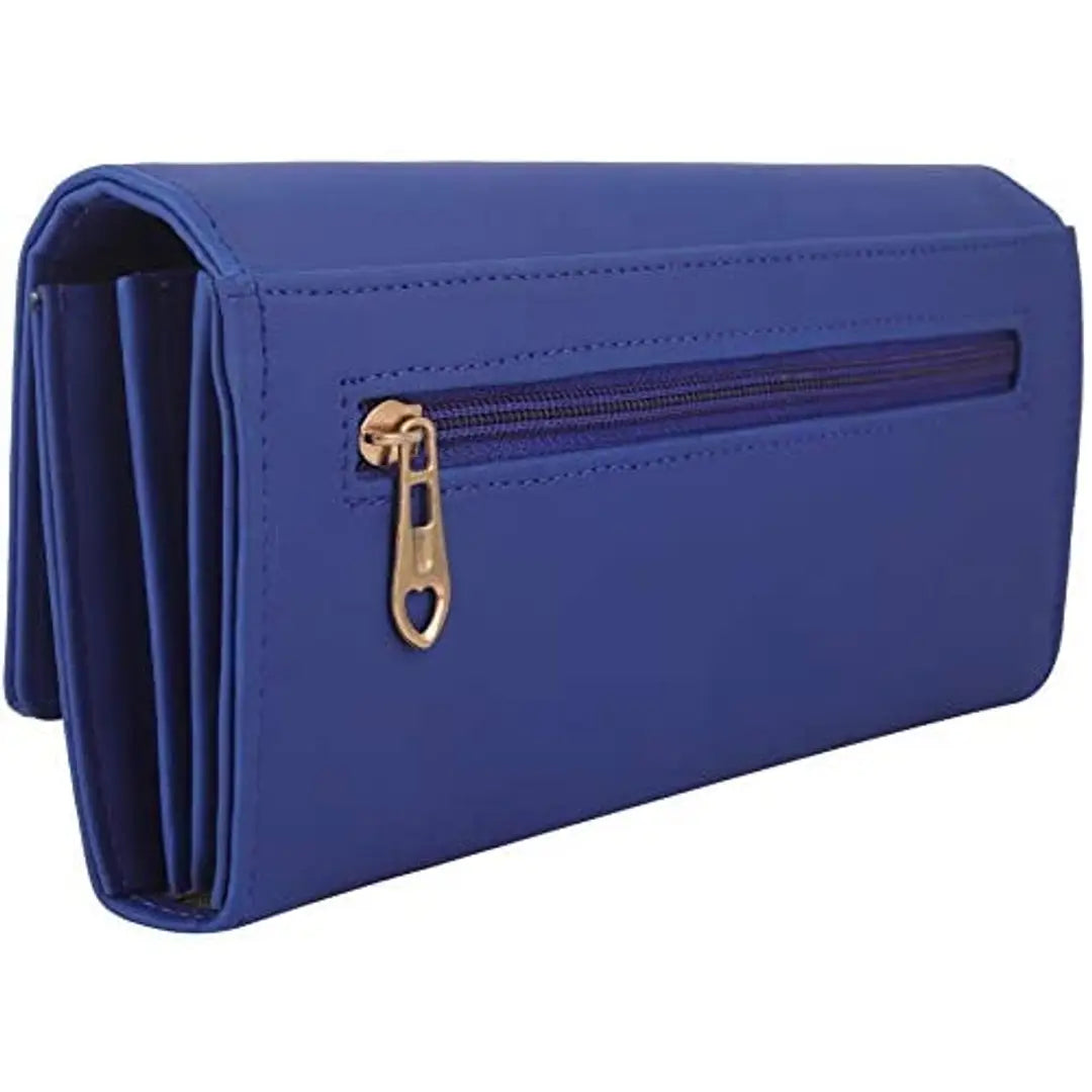 Women's and Girls Artificial Synthetics Leather Hand Clutch Cum Mobile Hand Wallet Purses Persian Blue