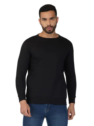 HEATHEX Men's Full Sleeve Round Neck Cotton Fleece Sweatshirt with Side Pocket
