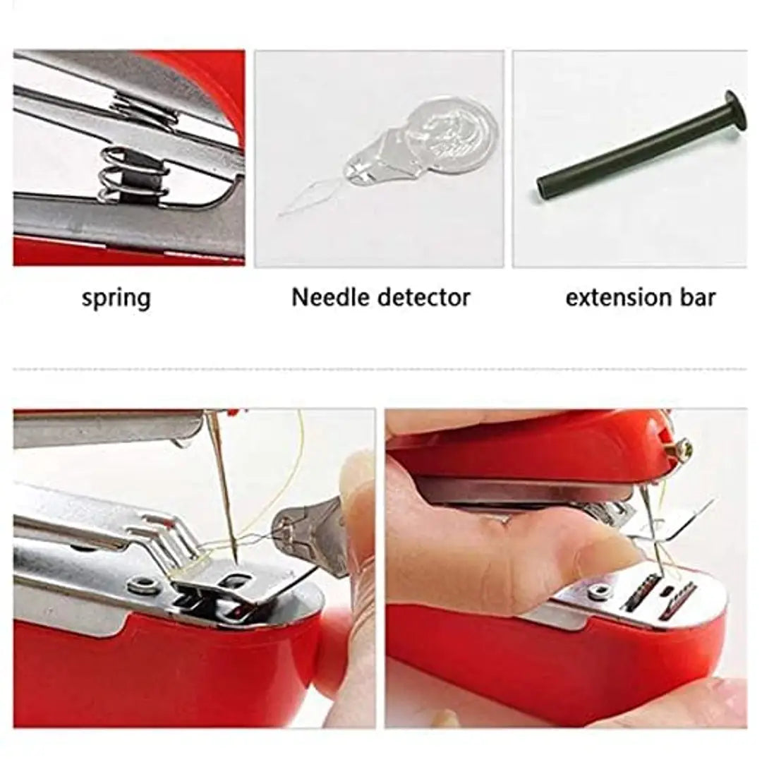 Portable Mini Manual Stapler Style Hand Sewing Machine, Craft Clothes, Stitch Handheld Cordless, Travel Use Convenience Cordless