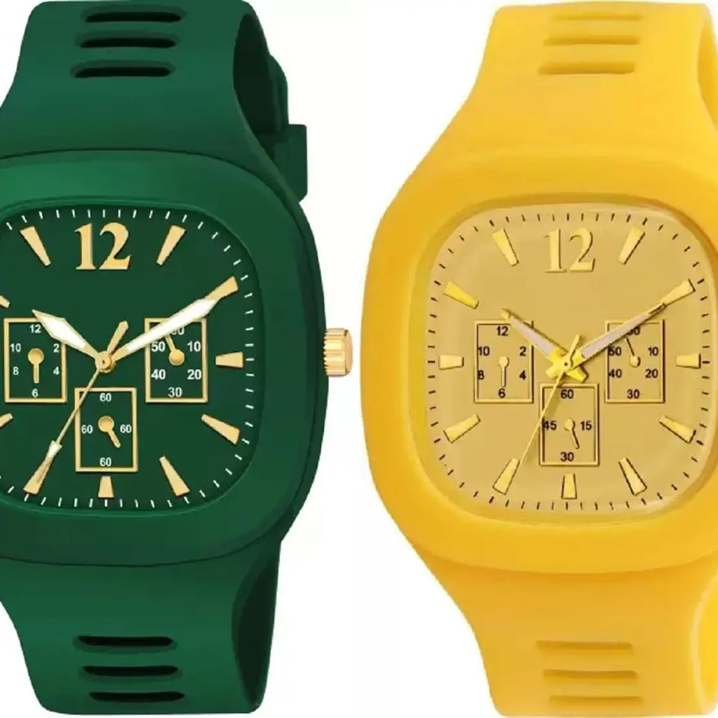 Stylish Multicoloured Silicone Analog Watches For Men Pack Of 2