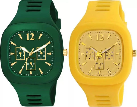 Stylish Multicoloured Silicone Analog Watches For Men Pack Of 2