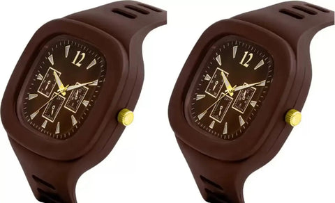 Stylish Brown Silicone Analog Watches For Men Pack Of 2