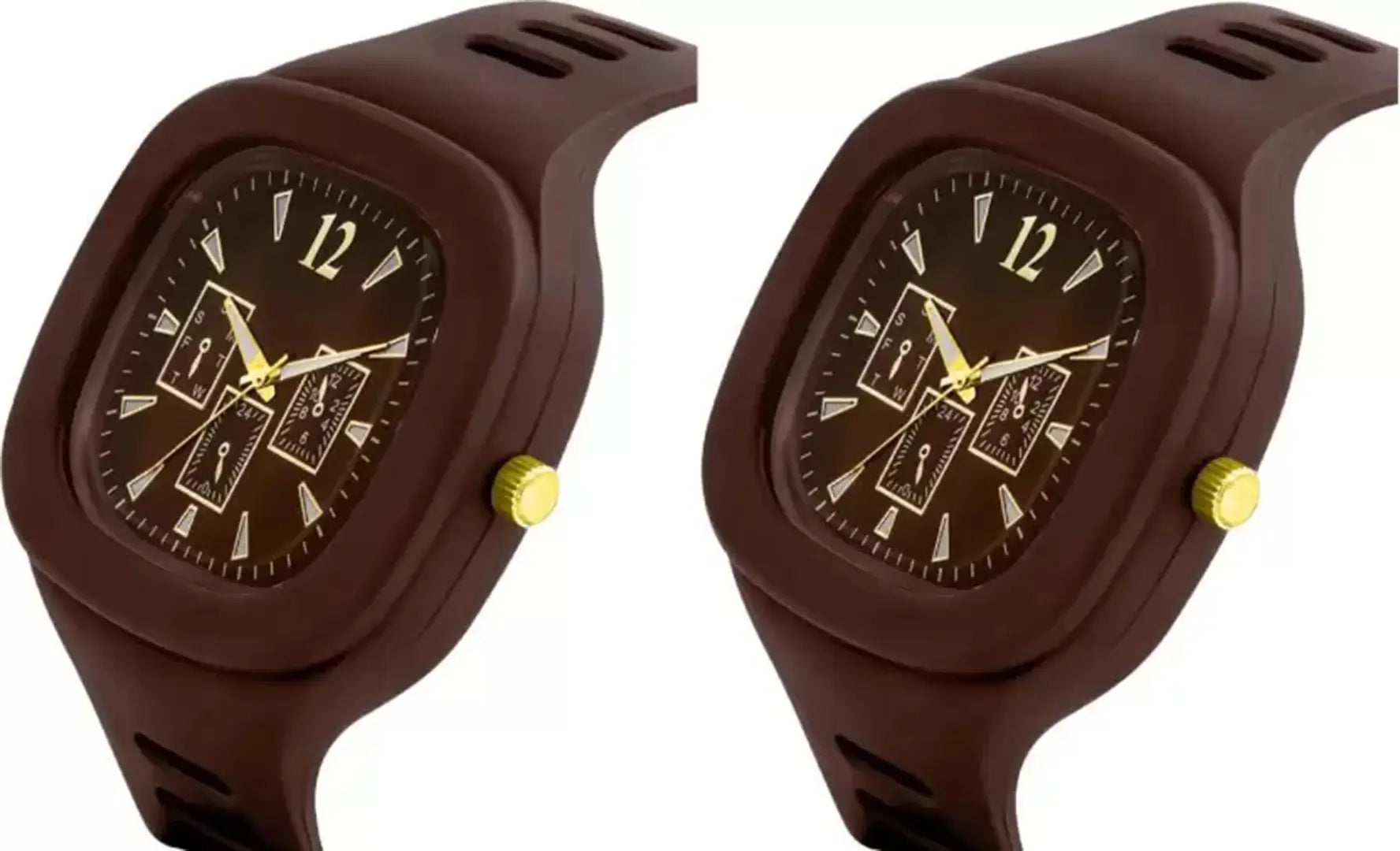 Stylish Brown Silicone Analog Watches For Men Pack Of 2