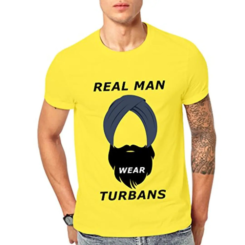 Ghantababajika Wear Turban Yellow Round Neck Half Sleeve T-Shirt