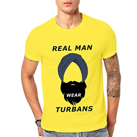 Ghantababajika Wear Turban Yellow Round Neck Half Sleeve T-Shirt