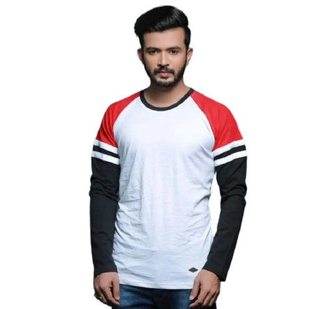 RiseMax Colourblocked Cotton Blend M35 Full Sleeve Round Neck Regular Fit T-Shirt for Men