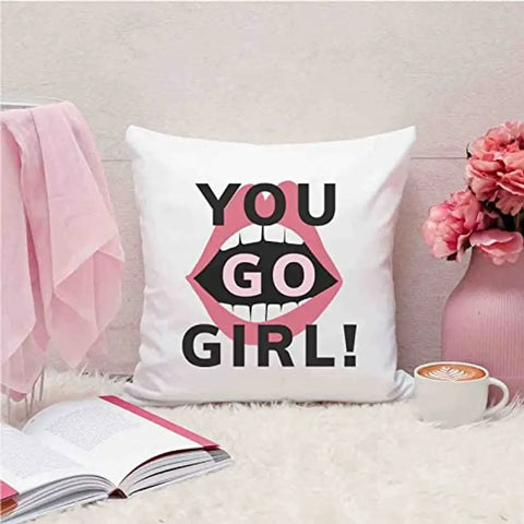Designer Unicorn Printed Couple Cushion Cover with Filler, You go Girl 12X12 inches