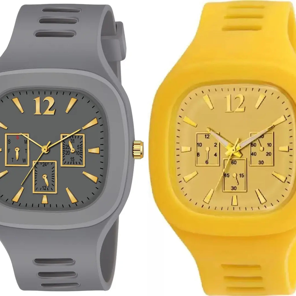 Stylish Multicoloured Silicone Analog Watches For Men Pack Of 2