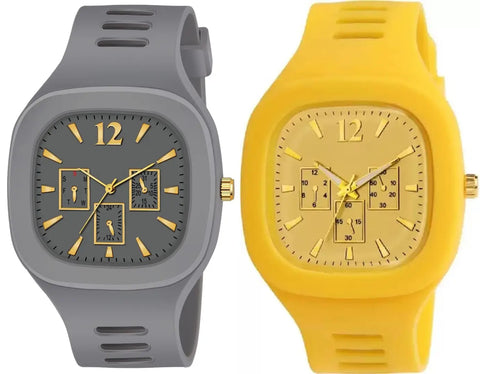 Stylish Multicoloured Silicone Analog Watches For Men Pack Of 2