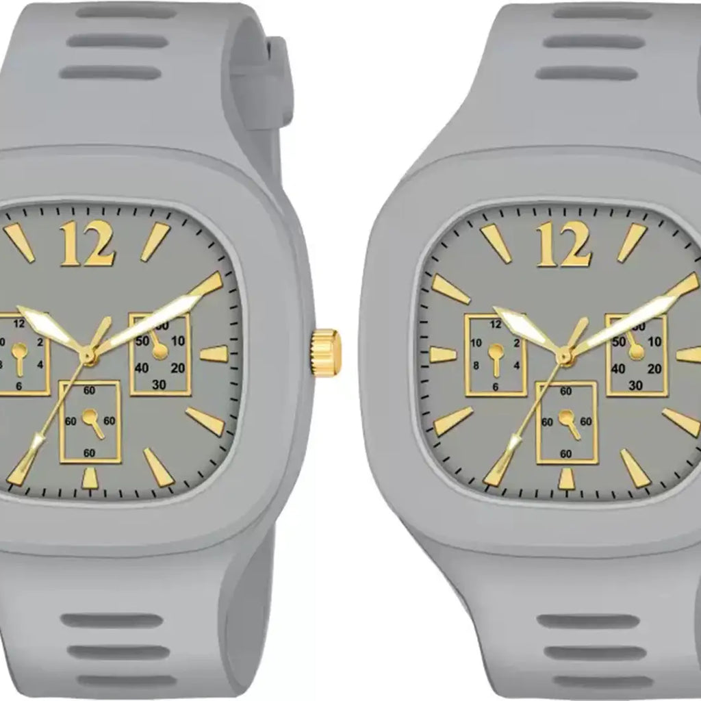 Stylish Grey Silicone Analog Watches For Men Pack Of 2