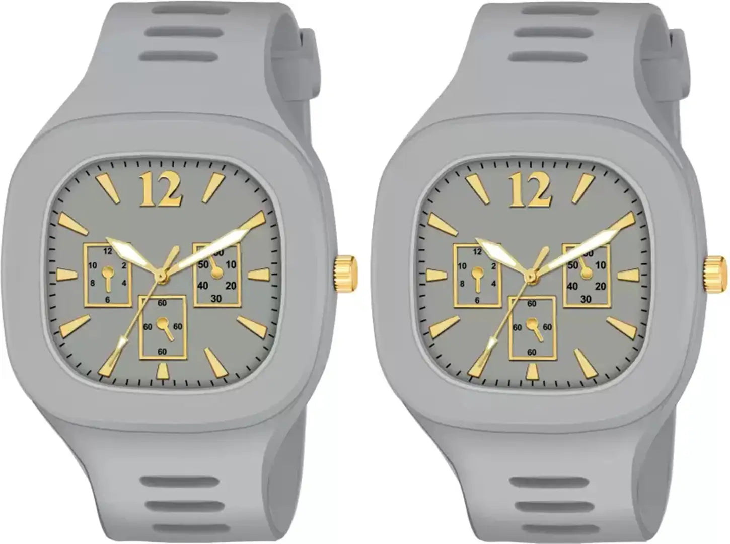 Stylish Grey Silicone Analog Watches For Men Pack Of 2