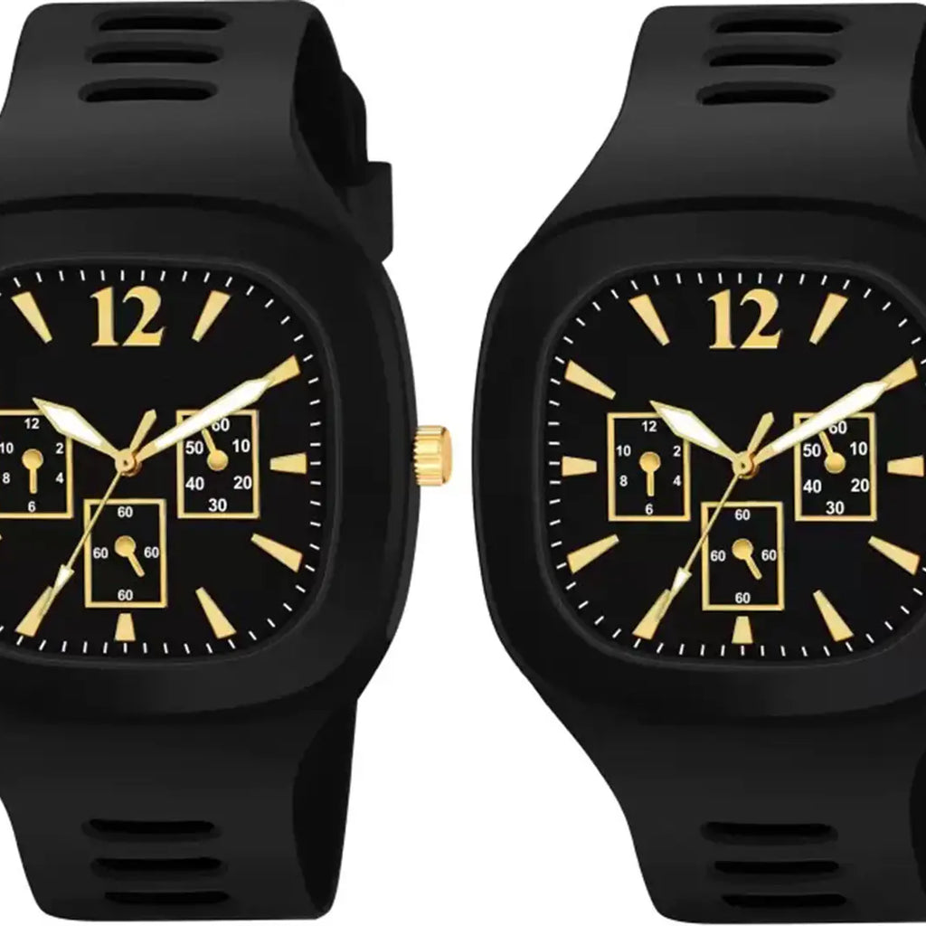 Stylish Black Silicone Analog Watches For Men Pack Of 2