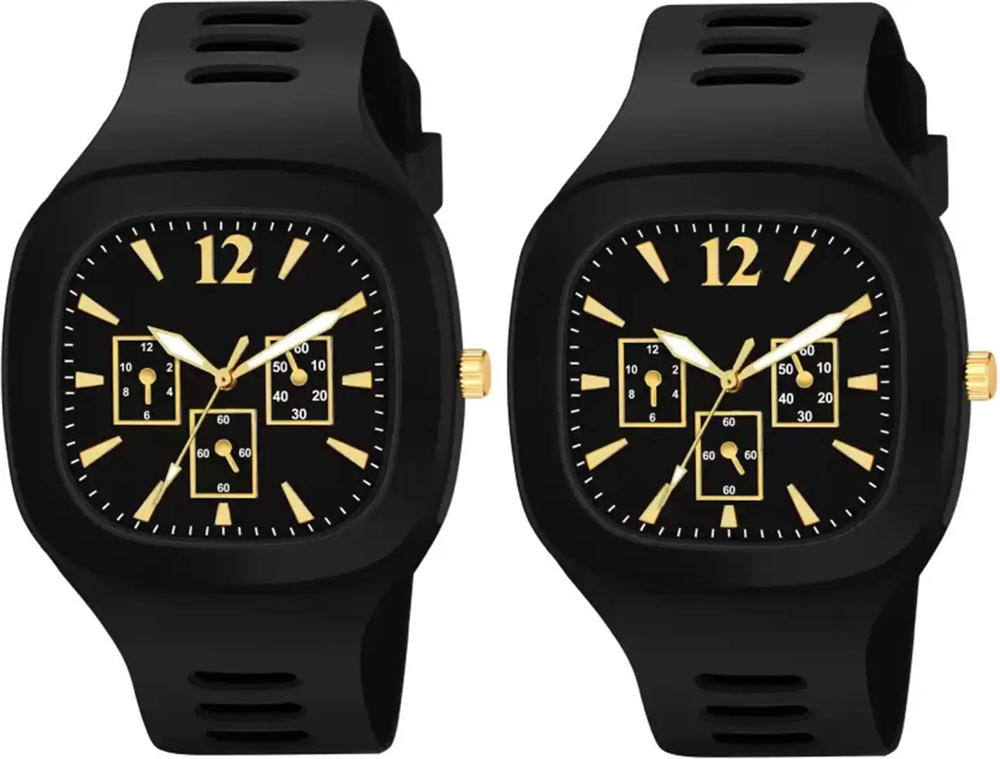 Stylish Black Silicone Analog Watches For Men Pack Of 2