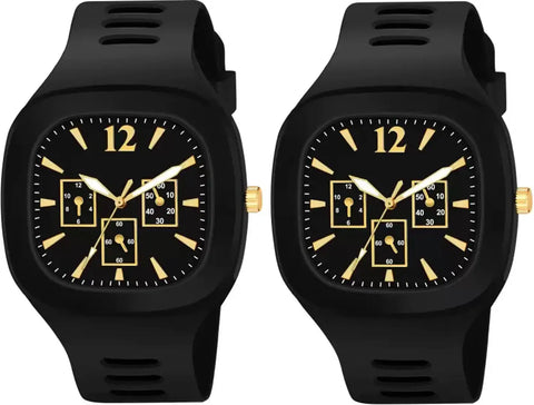 Stylish Black Silicone Analog Watches For Men Pack Of 2