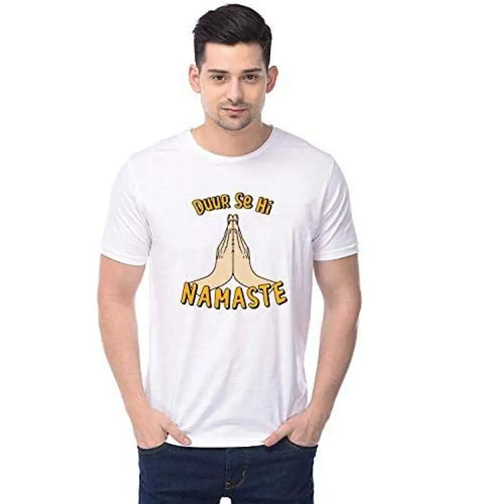 ThreadMonk Cotton Men's Duur Se Hi Namaste Printed Half Sleeves Tshirts Regular Fit
