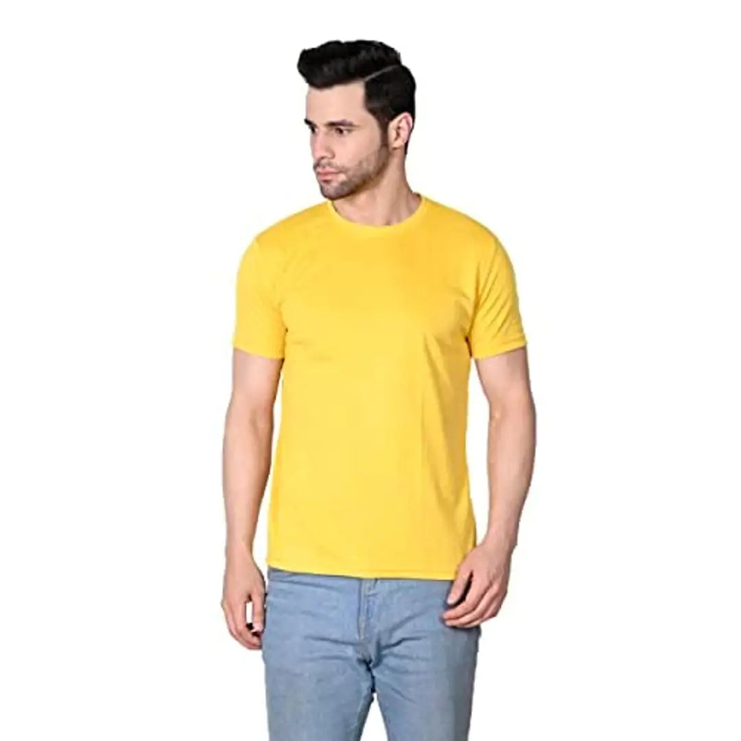 KAPASIYA t Shirt for Men Men's Super Combed Cotton Rich Solid Round Neck Half Sleeve T-Shirt (Small, Yellow)