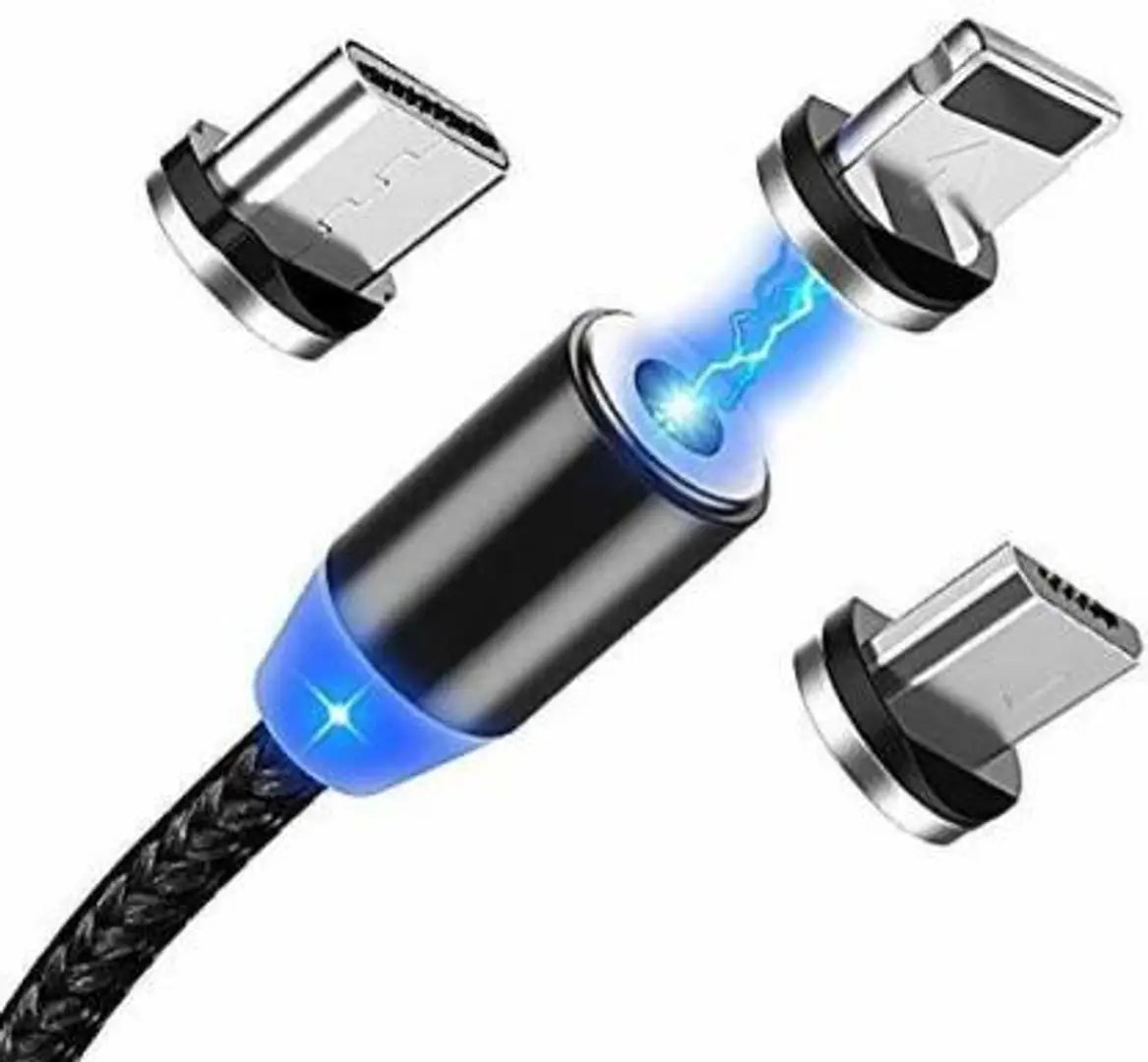 3-IN-1 Magnetic data cable With Led connect All Mobile Android Type C 1m Magnetic Charging Cable 1 m Magnetic Charging Cable&nbsp;&nbsp;(Compatible with All Mobile, Black, One Cable)