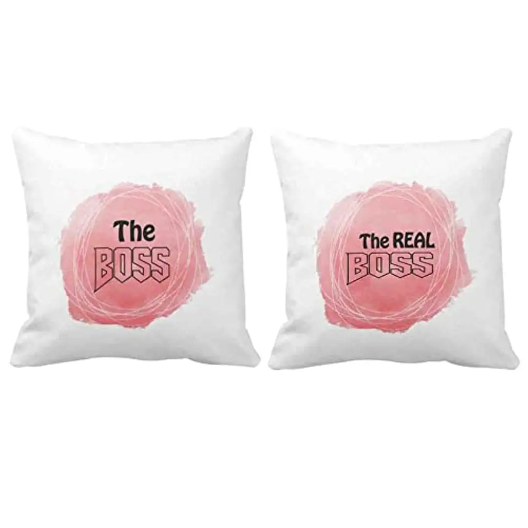 Designer Unicorn Printed Couple Cushion Cover with Filler, The boss/ Real boss 12X12 inches Set of 2