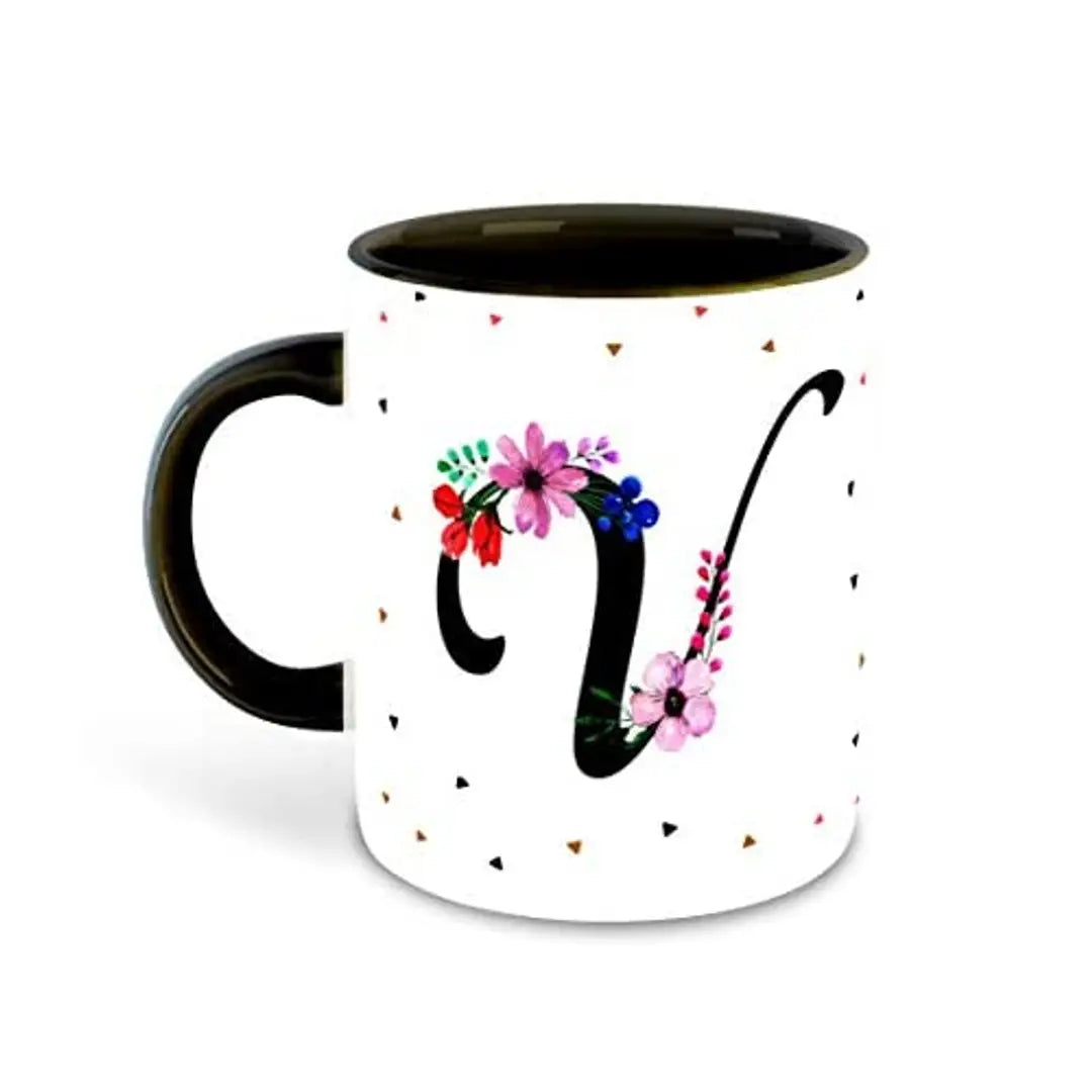 Whats Your Kick? (CSK) - Letter V Name Initial Alphabet Inspiration Printed Black Inner Ceramic Coffee Mug and Tea Mug - Birthday | Anniversary (Multi 22)