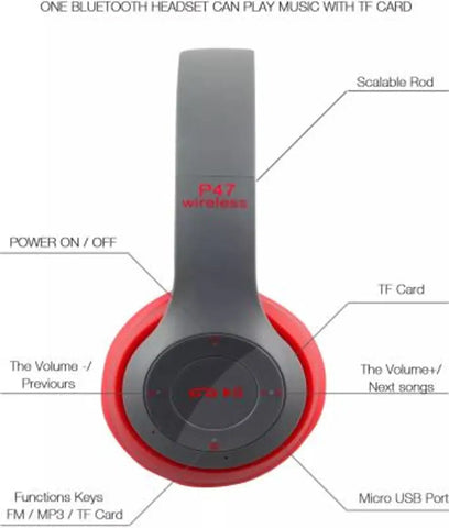 Bluetooth P47 Wireless Headphone Gaming Headphone Bluetooth Headset&nbsp;&nbsp;(Blue, On The Ear)