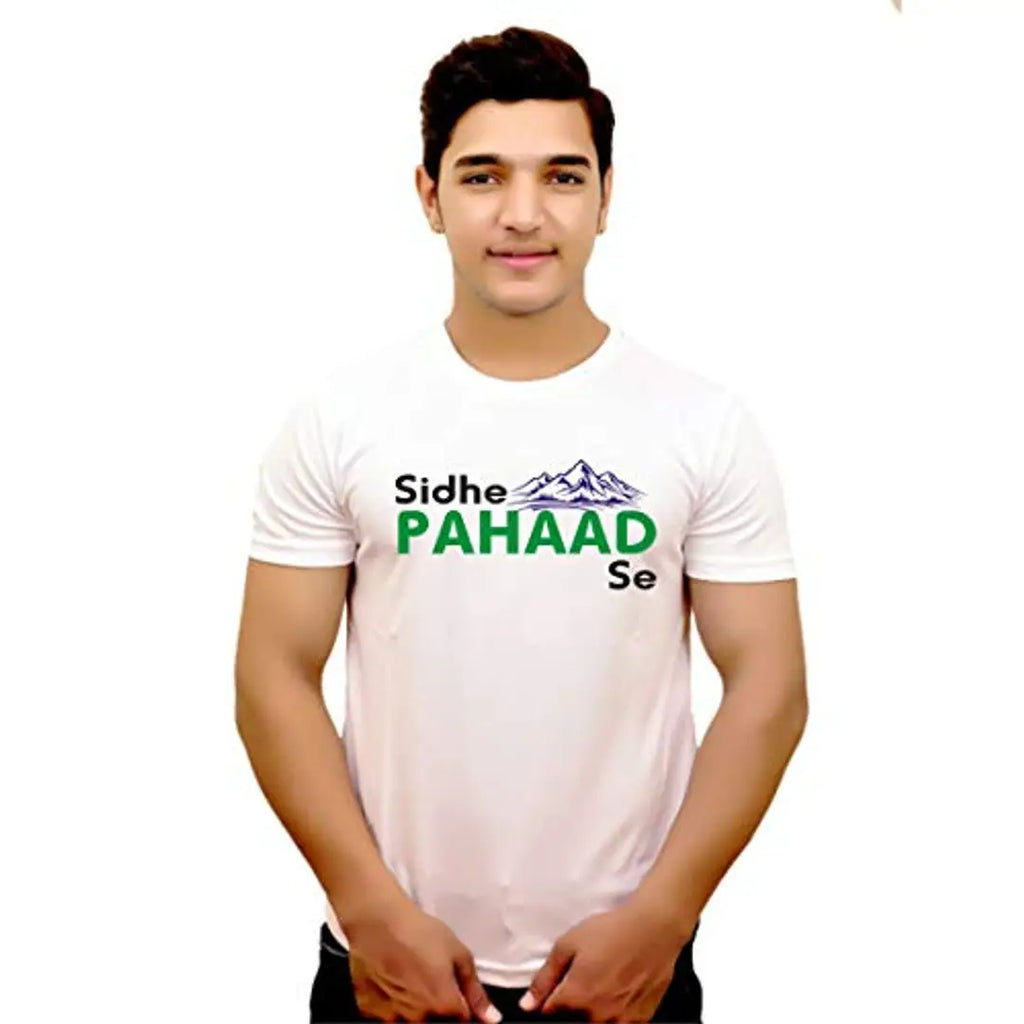 Himshikhar Fashions ||Round/Crew Neck Pahadi Quote Printed T-Shirt | 100% Polyester T-Shirt | Size S (Small) (22) Yellow