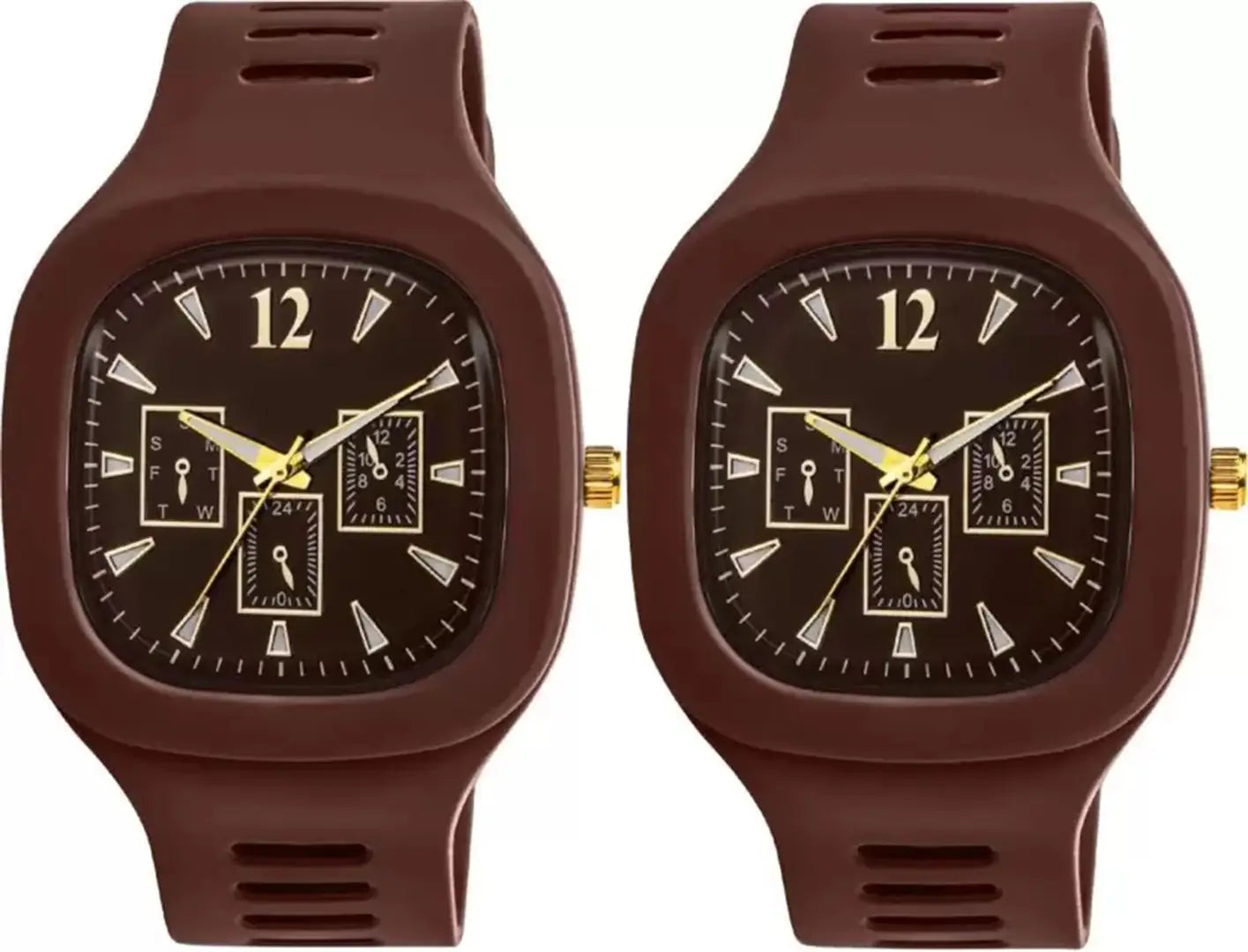 Stylish Brown Silicone Analog Watches For Men Pack Of 2